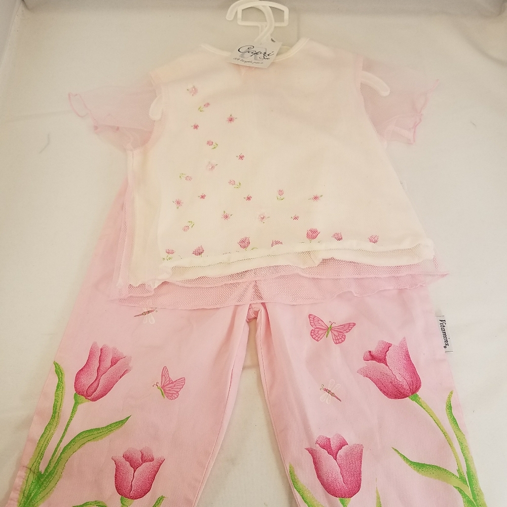 VITAMINS KIDS BABY GIRL FLORAL CAPRI SET SZ 24MO
